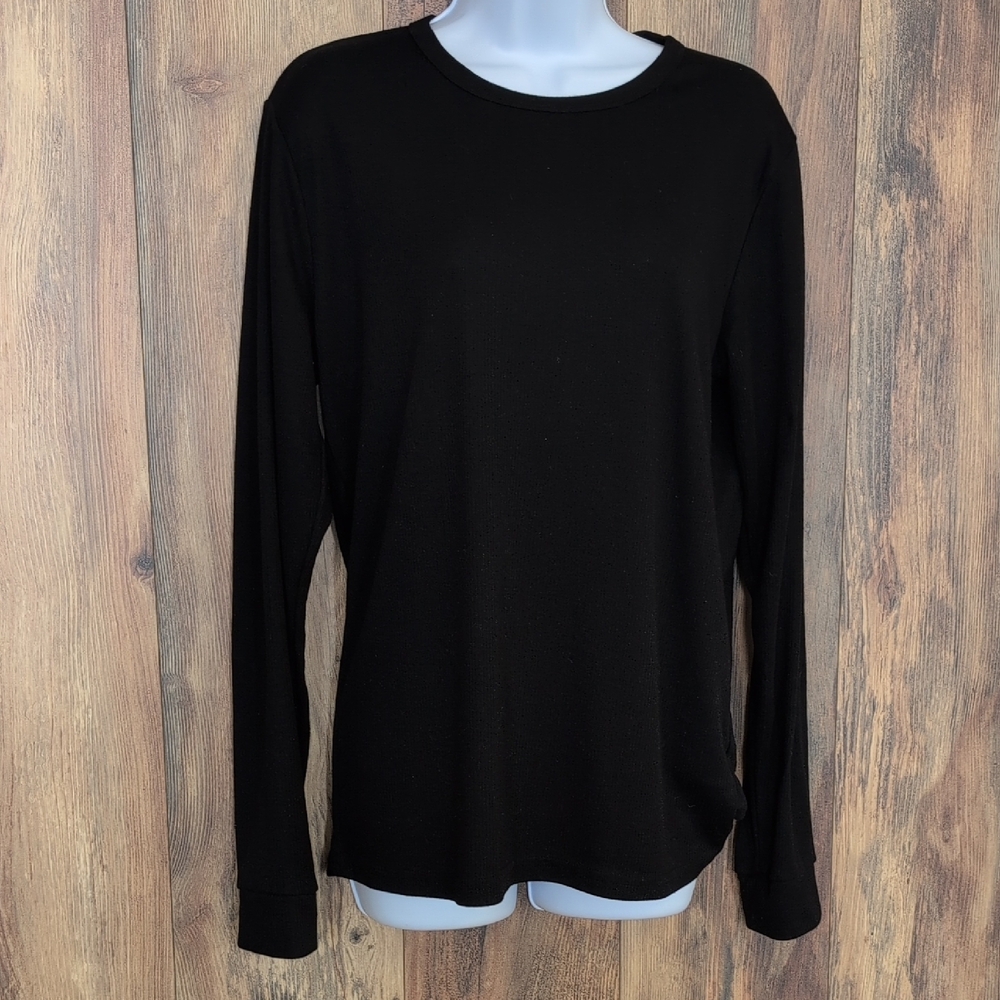 Heat Keep Men's Ribbed Black Long Sleeve Men's Warmth Layering Tee M      R139